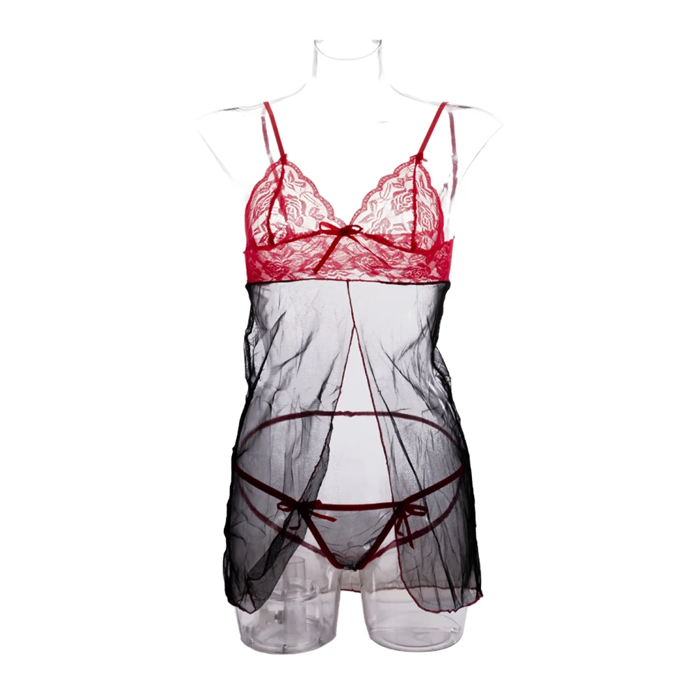 

Women Nightgown Hot Sexy Nightwear Lingerie Lace Front Open Nightdress V-neck Nightie Sleepwear Female Skirt