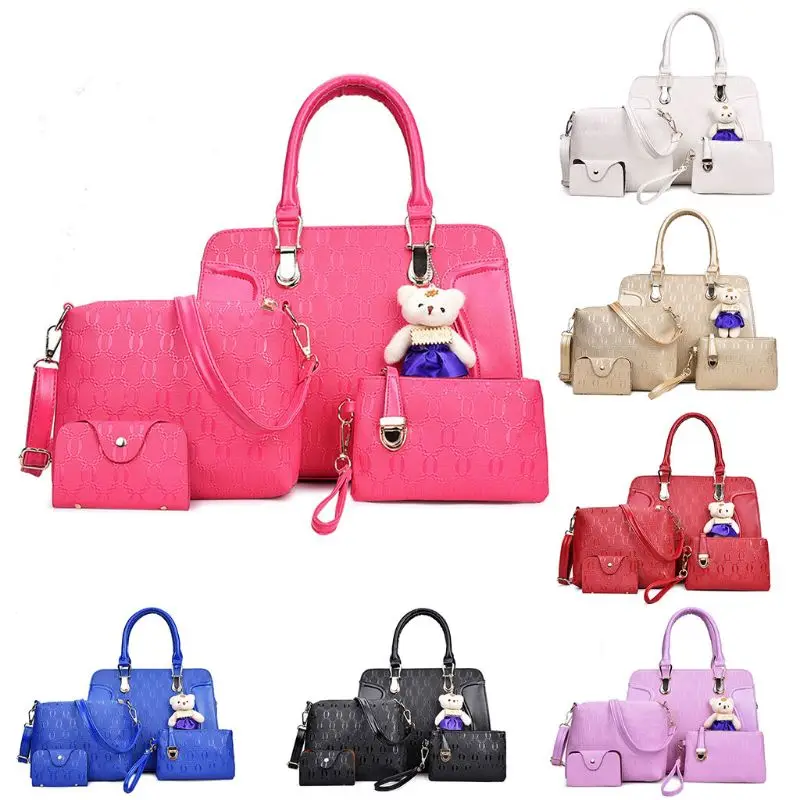 

4PCS/Set Women Lady Leather Shoulder Bag Handbag Satchel Clutch Coin Purse Cute Pendant Crossbody