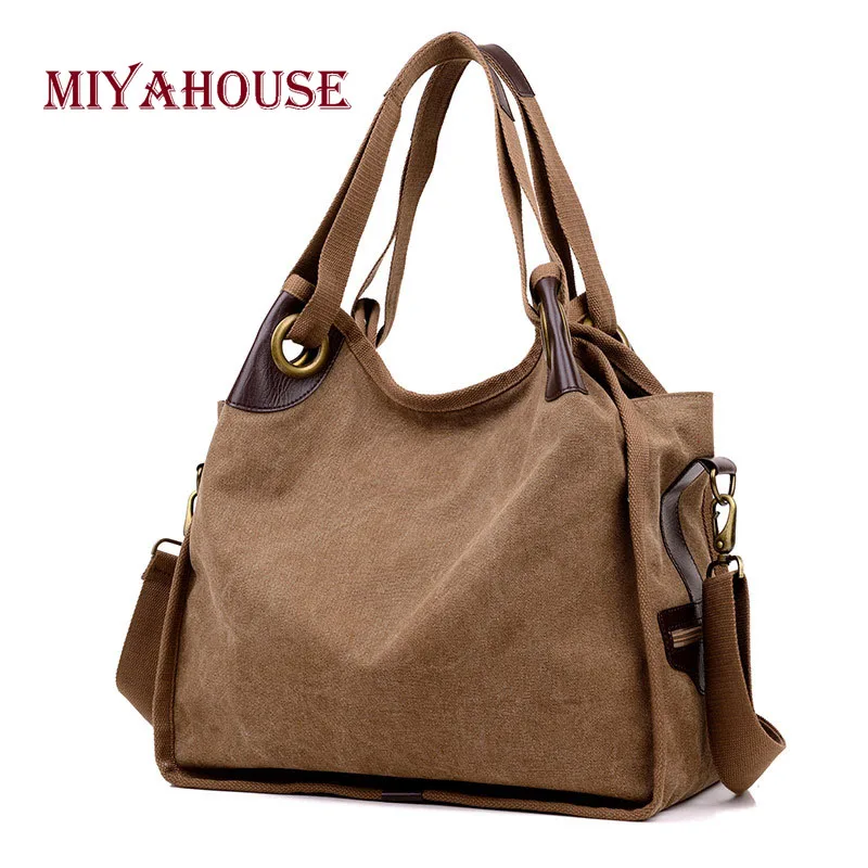 

Miyahouse Lager Capacity Shoulder Bag For Women Canvas Material Travel Messenger Bag Women Fashion Solid Color Crossbody Bag