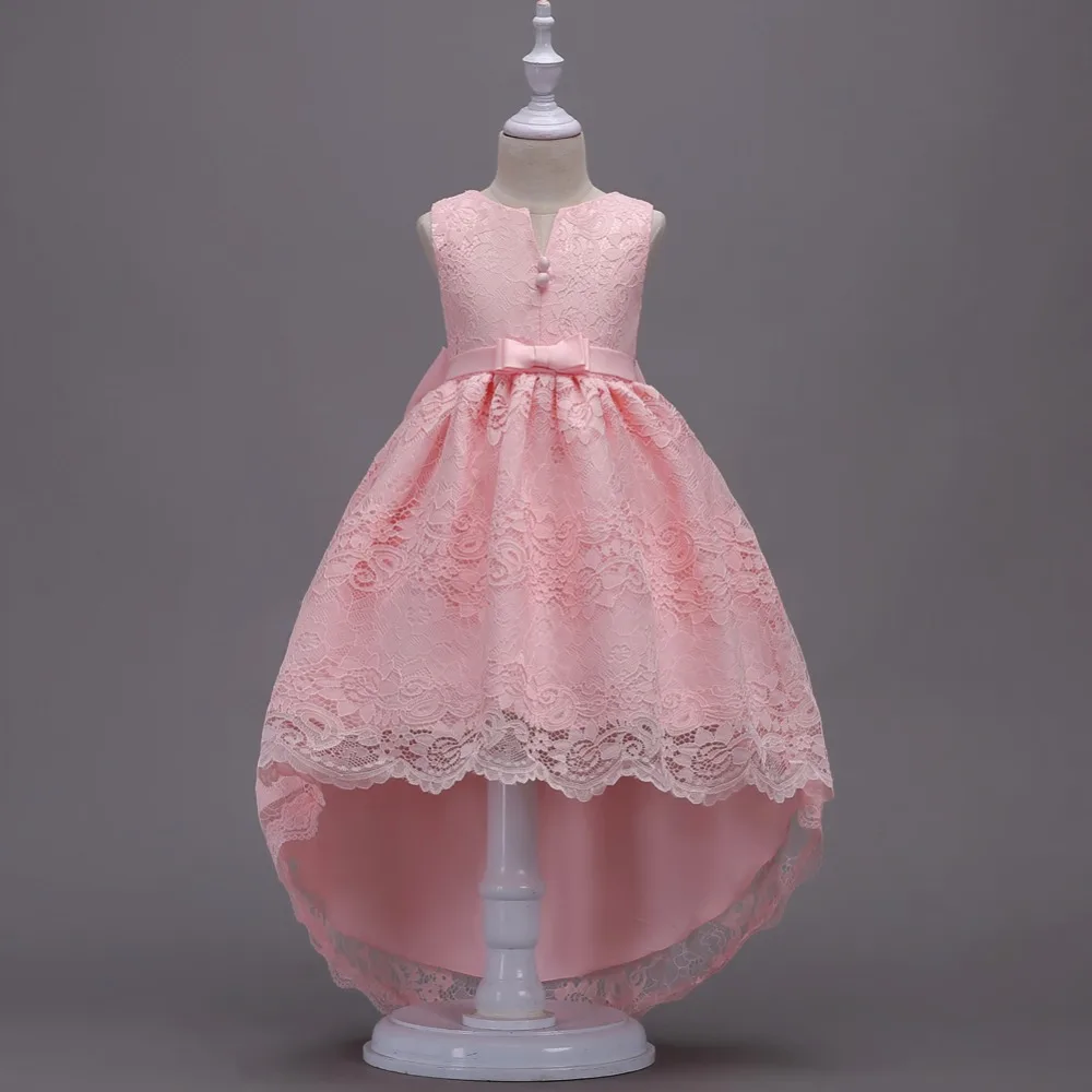 Girls Sleeveless Princess Children flower girl Lace dress For Wedding 3-14 Years Girls Long Tail Party Prom Dresses Pink Blue (10)