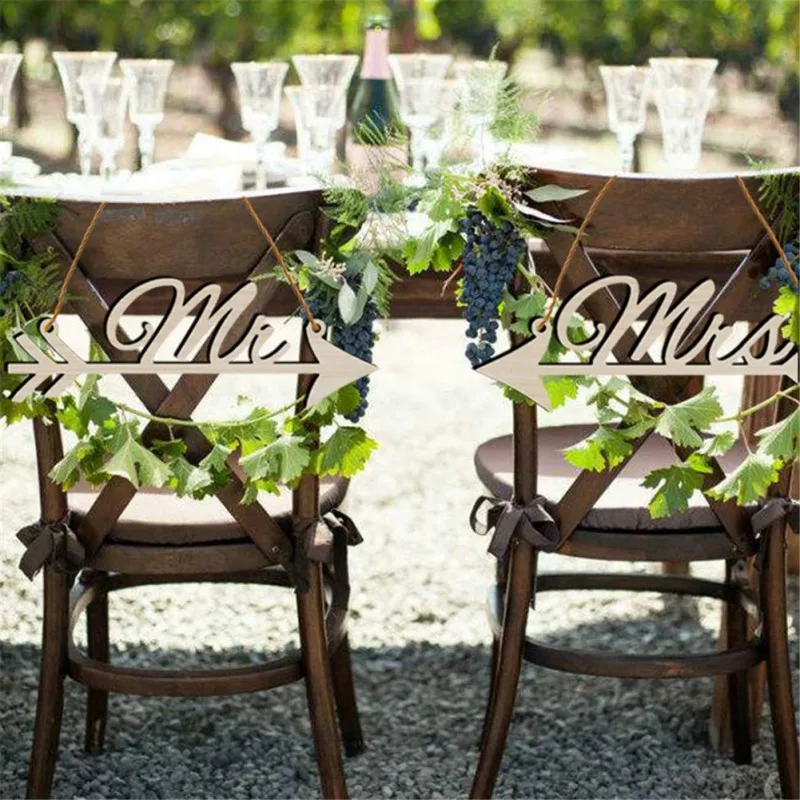 

Wedding Decor 1Pair Mr & Mrs Arrow Signs Wedding Party Chair Decoration Photography Prop Rustic Wood Wedding Sign Decor