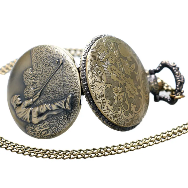 Античный стимпанк Гольф узор Винтаж Медь Элегантный дизайн кварцевые цепи карманные часы подарок для женщин мужские