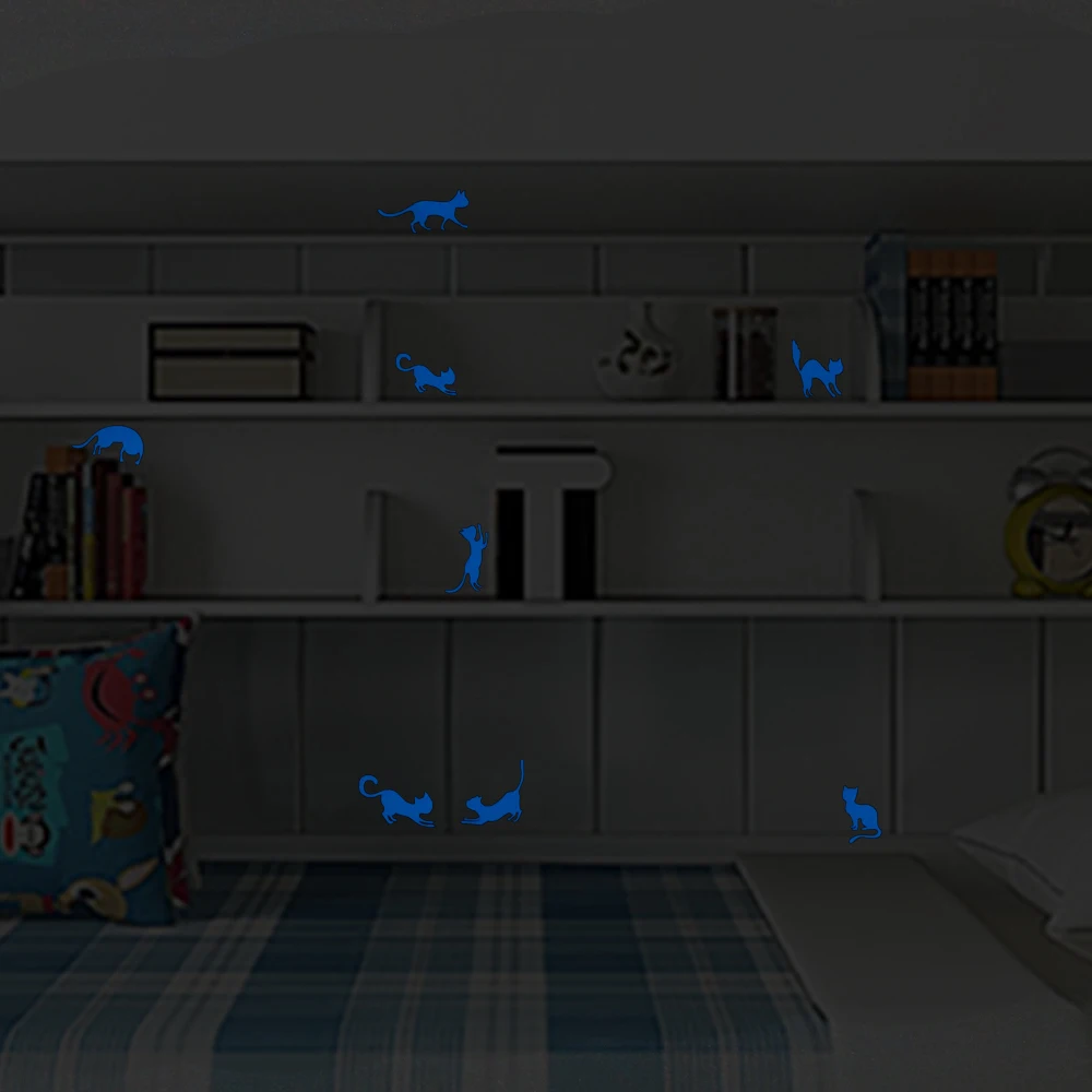 8 кошек светящийся Переключатель стикер прекрасный Забавный мультфильм животное светящийся стикер на стену детская комната спальня кровать гардероб DIY Украшение Наклейка