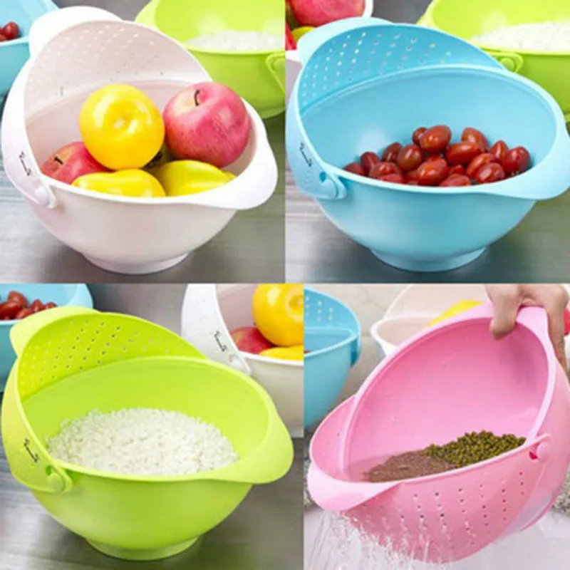 

Super Practical Three-in-one Plastic Wash Rice Colander Strainer Sieve Bright Kitchen Plastic Drain Vegatable Basket 5ZCF191