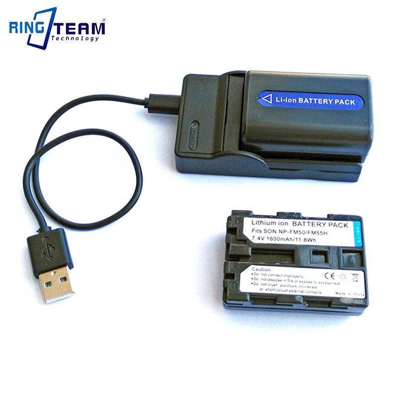 2 In 1 NP FM50 NP FM55H Battery and USB Charger for Sony Camcorders CCD