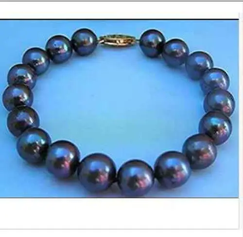 

Shipping >>>single strands 10-11mm tahitian black green pearl bracelet7.5-8inch 14k