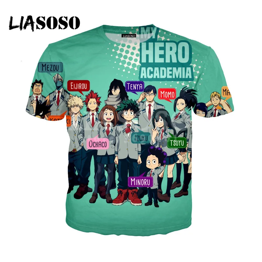 LIASOSO 20183D принт Для женщин Для мужчин Аниме Boku без герой Академии Izuku цую футболка Летняя футболка хип-хоп Пуловер короткий рукав X0531