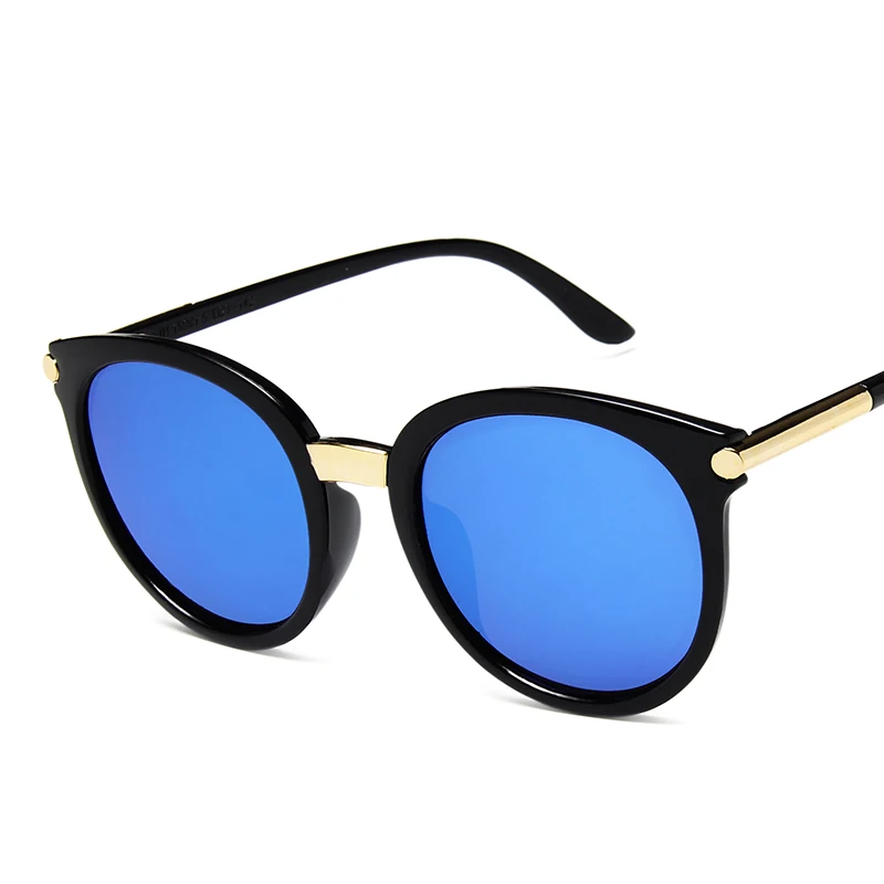 Longkeader, роскошные солнцезащитные очки кошачий глаз, женские круглые солнцезащитные очки, женские зеркальные линзы, очки для путешествий, модный стиль, UV400, gafas de sol - Цвет линз: C3black blue