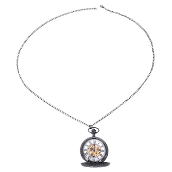 

Retro Black Flower Hollow Mechanical Pocket Watch For Mens Steel Steampunk Unique Womens Mens Fob Chain Pocket Watches