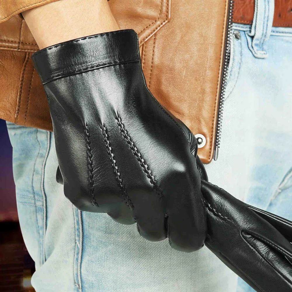 Hot Sale Men Genuine Leather Gloves Top Quality Touchscreen Goatskin Gloves Winter Leather Gloves Plus Velvet Men Gloves M037NC2
