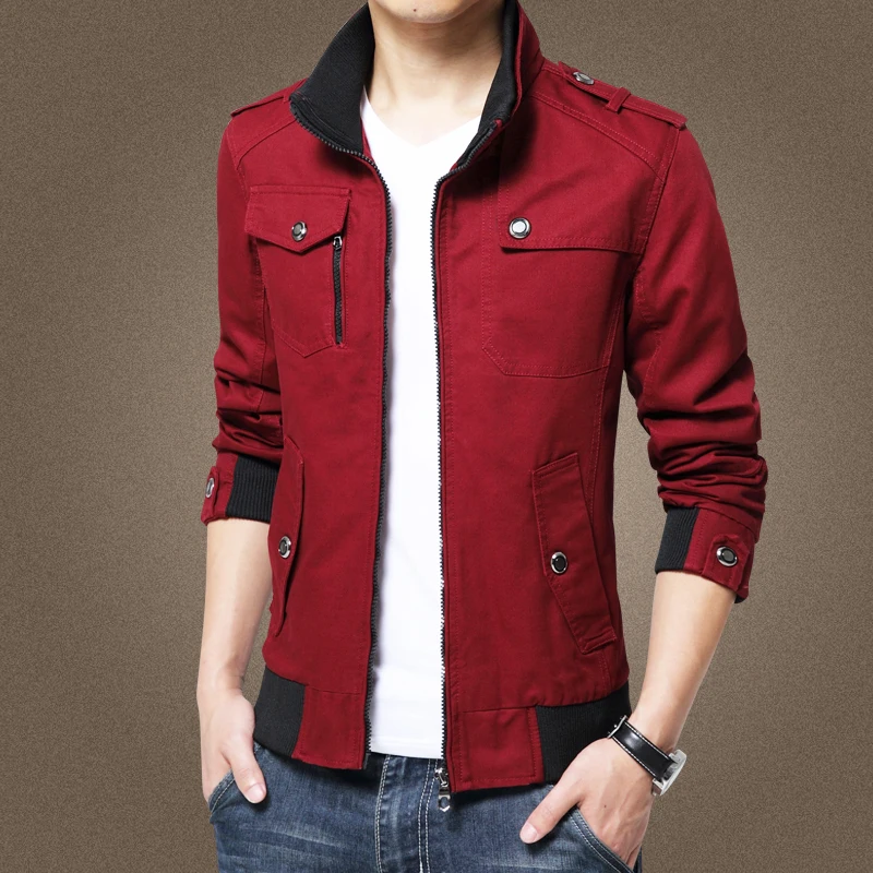 Мужские карго Куртки Новая мода бомбер мужская одежда Простой британский стиль теплая непродуваемая куртка и пальто бейсбольная куртка 729 - Цвет: Красный