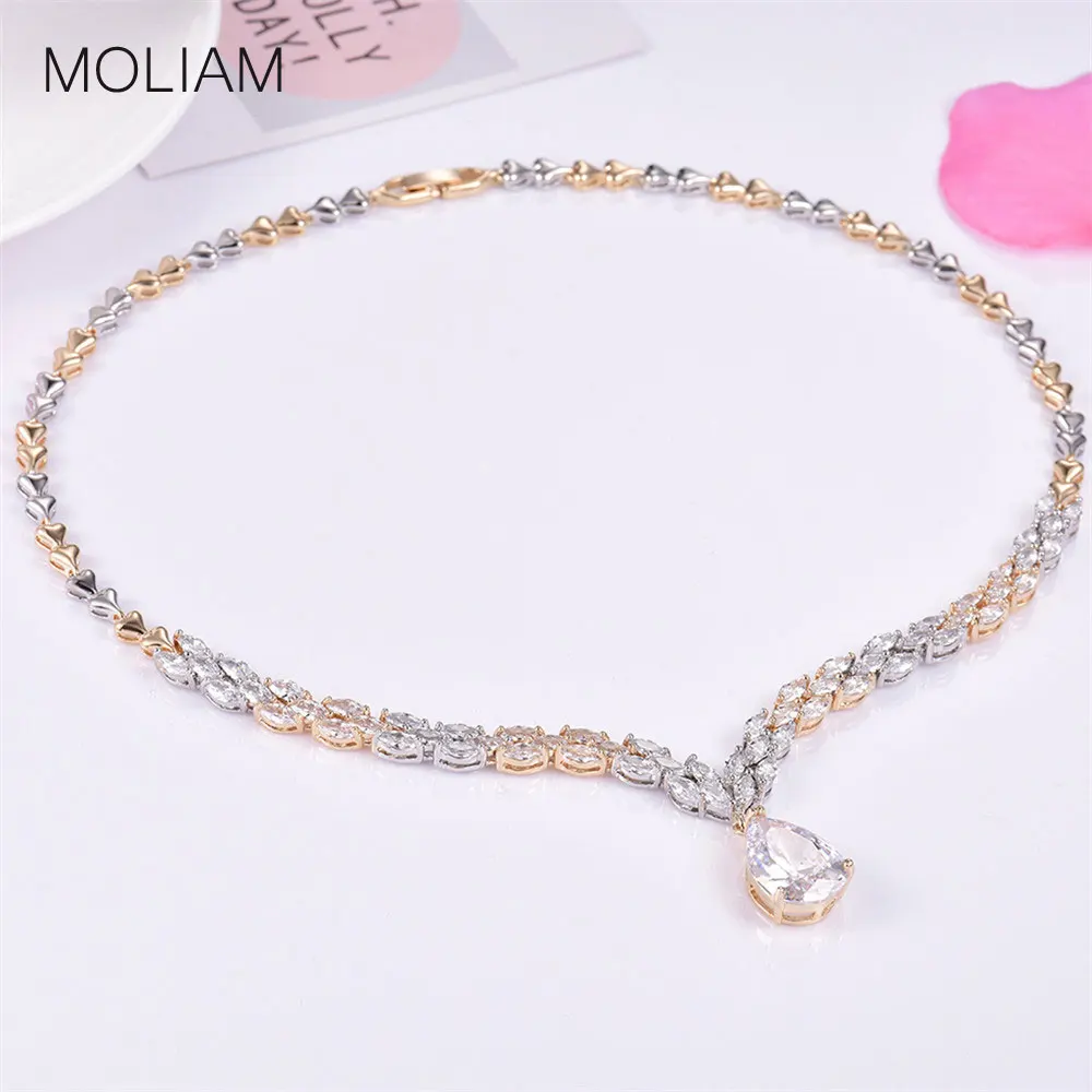 

MOLIAM Luxury Water Drop Pendant & Necklaces for Ladies Women Silver/Gold-Color Cubic Zirconia Wedding Engagement Jewelry MLP805