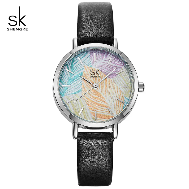 Shengke часы женские Брендовые женские модные кожаные часы Reloj Mujer SK креативные кварцевые часы лучшие подарки для женщин# K8057 - Цвет: black