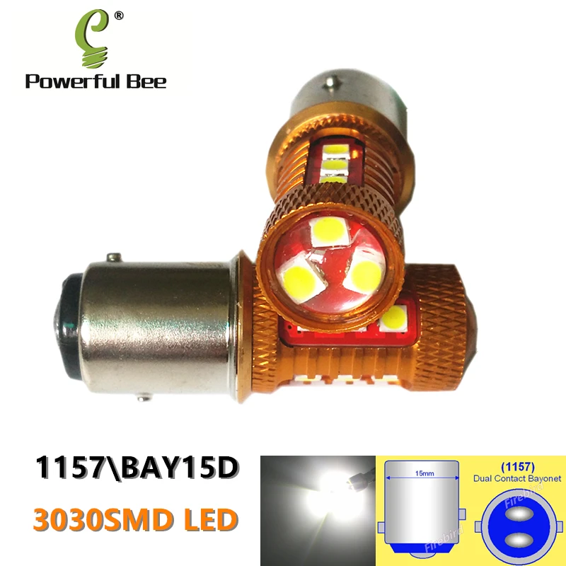 

2 x BAY15D/1157 3030SMD 15W super white auto car LED driving brake stop tail signal lights bulb for Peugeot 207 307 407 607