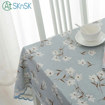 

New rural orchid tablecloth coffee table cover home decoration unique design blue lace fabric flower cotton linen table cloth