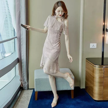 

2019 Asymmetrical Collar Off Shoulder Trumpet Dress Female Irregualr Hem Sequined Decorate Dresses Lady Solid Party Vestido Y122