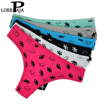 

LOBBPAJA Lot 6 pcs Women Sexy G-strings Strings Thongs Underwear Cotton Ladies Panties Cute Print Knickers Lingerie for Women