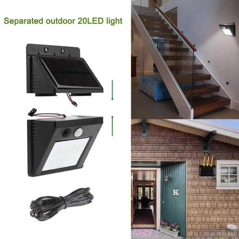 

20/25/30 LEDs Solar Lights Outdoor PIR Motion Sensor Activated Separable Light for Garden Security Waterproof Wireless Wall Lamp