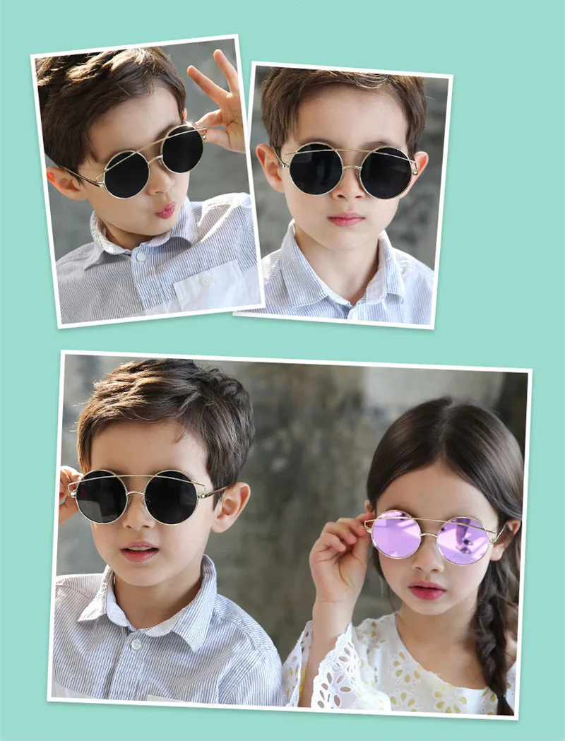 Стимпанк детские солнцезащитные очки мальчики девочки Роскошные винтажные детские солнцезащитные очки Круглый панк стекло зеркало линза в металлической оправе UV400 для подарка
