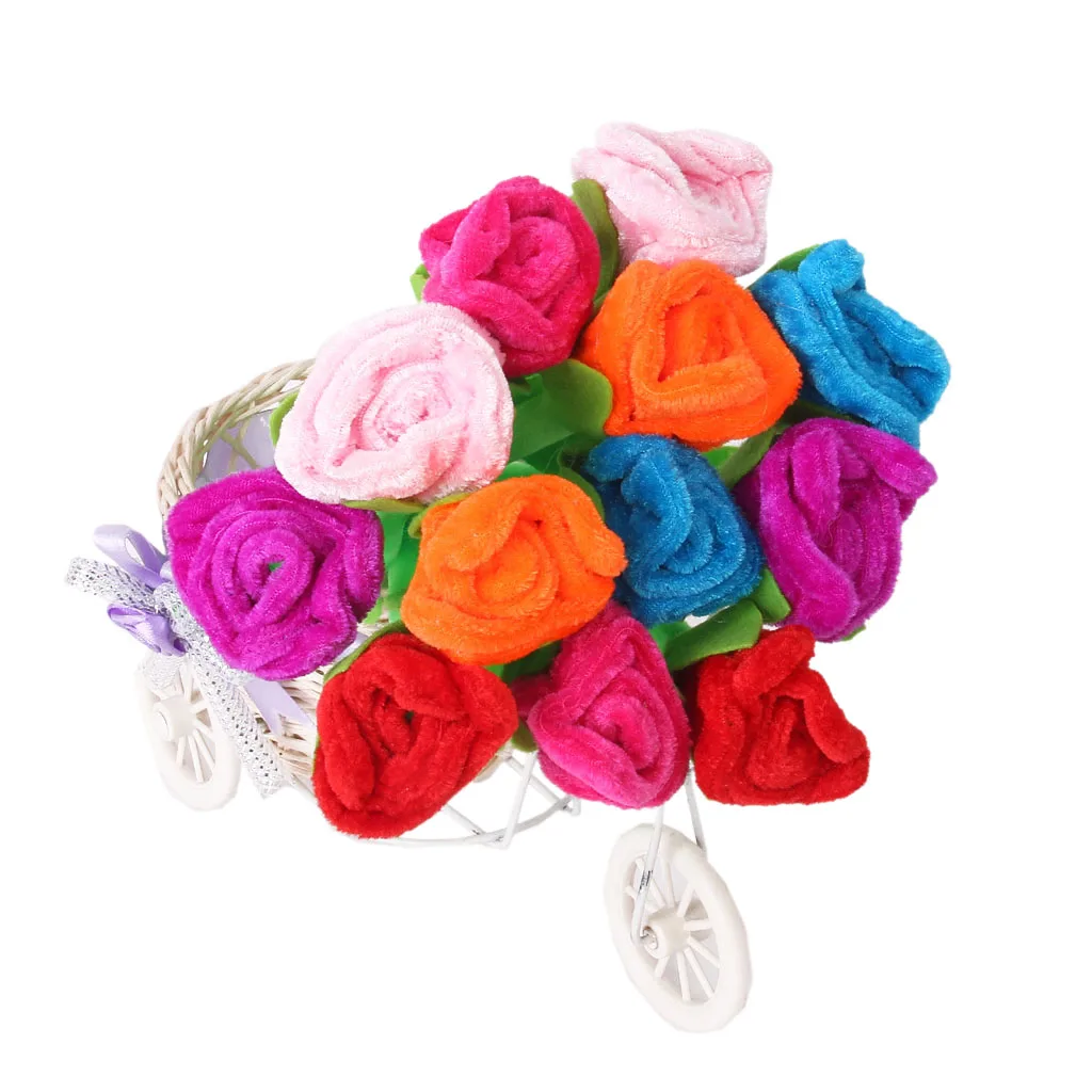 12 Beautiful Plush Roses Flower BALLPOINT Writing Pen Blue Ink Desk Decor Gift