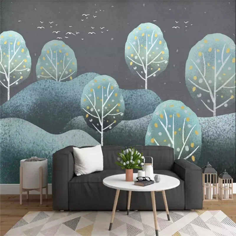 Custom wallpaper hand-painted forest landscape retro modern minimalist background wall painting high-grade waterproof material Custom wallpaper hand-painted forest landscape retro modern minimalist background wall painting high-grade waterproof material