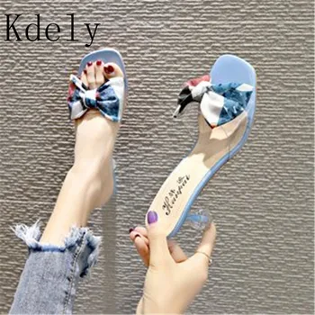 

2019 PVC bowknot Sandals Open Toe High Heels Women Transparent Perspex Slippers Shoes Heel Clear Sandals size 35-39