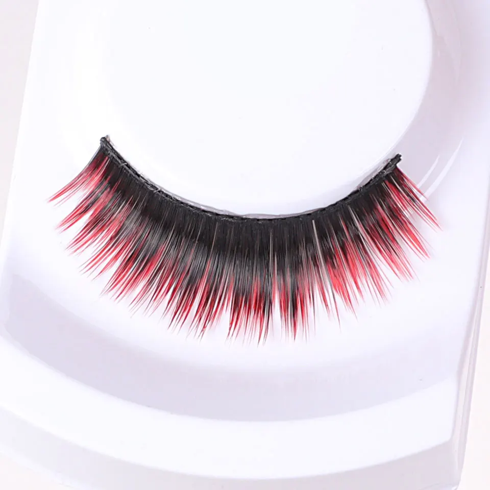 6 pairs E 16 black red false eyelashes, premium colored strip lashes