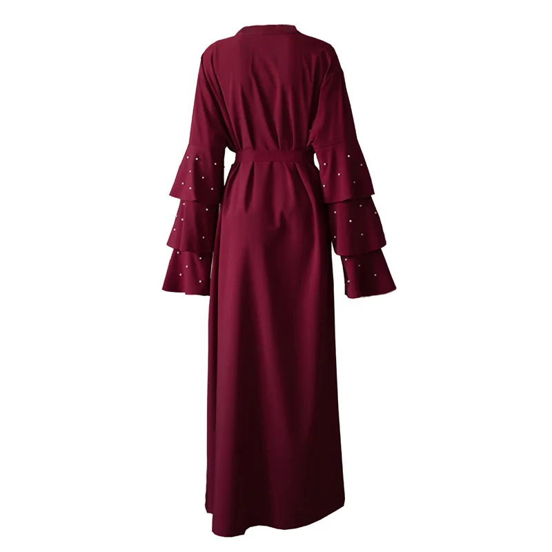 Женское мусульманское платье Abaya Кардиган большого размера с жемчужными