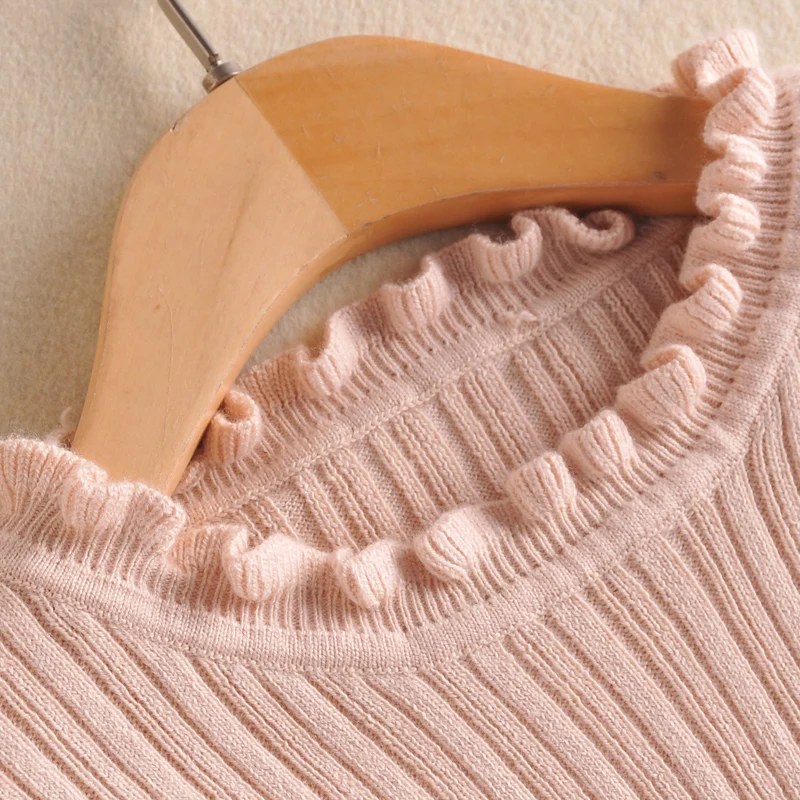 

Spring and autumn NEW Cashmere blended round neck ladies knitted Sweater stripe Long sleeves tight Wool pullover Sweater