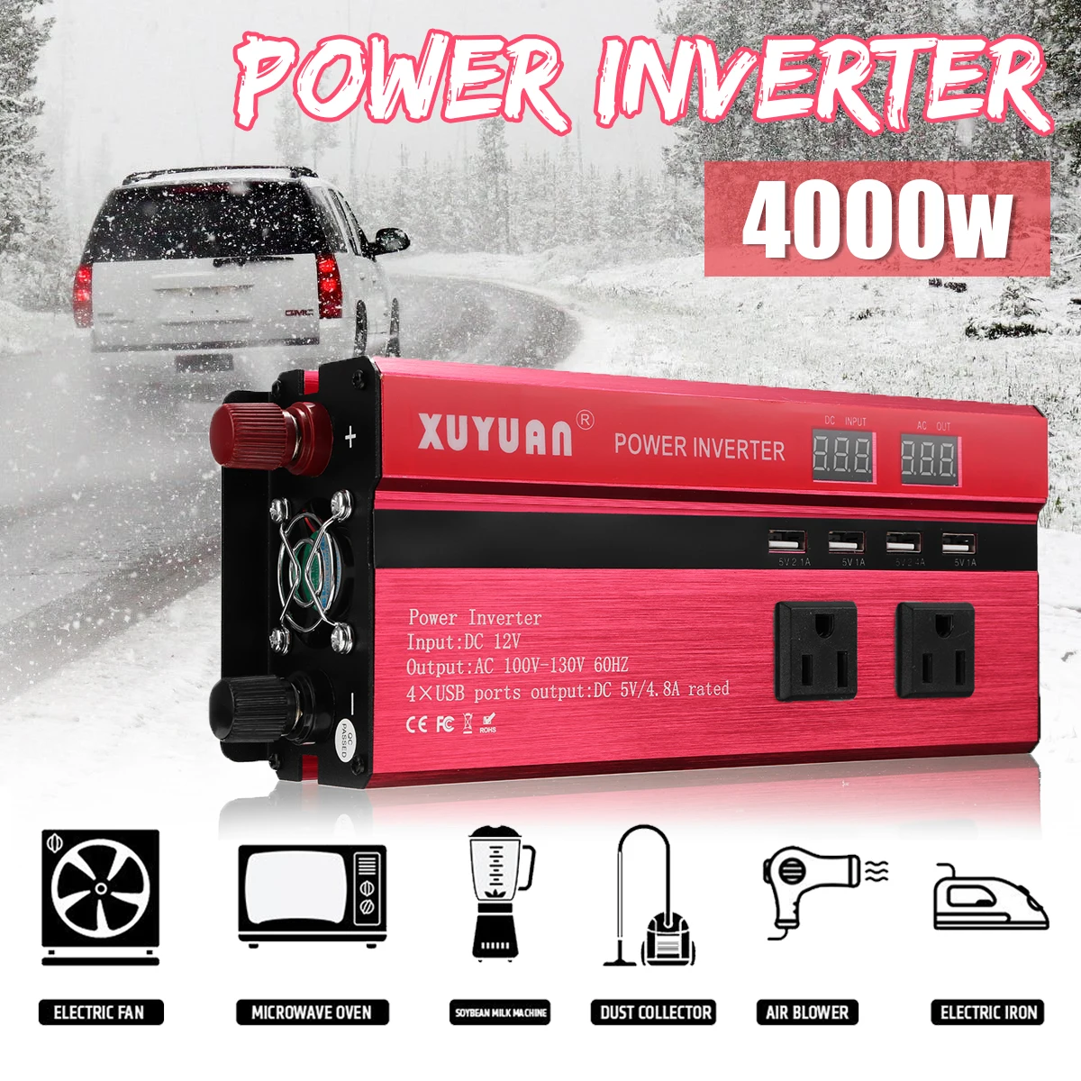 

KROAK Inverter 12V 220V 4000W Peak Car Power Inverter Voltage Transformer Converter 12 220 Charger Solar Inversor 12V 220V