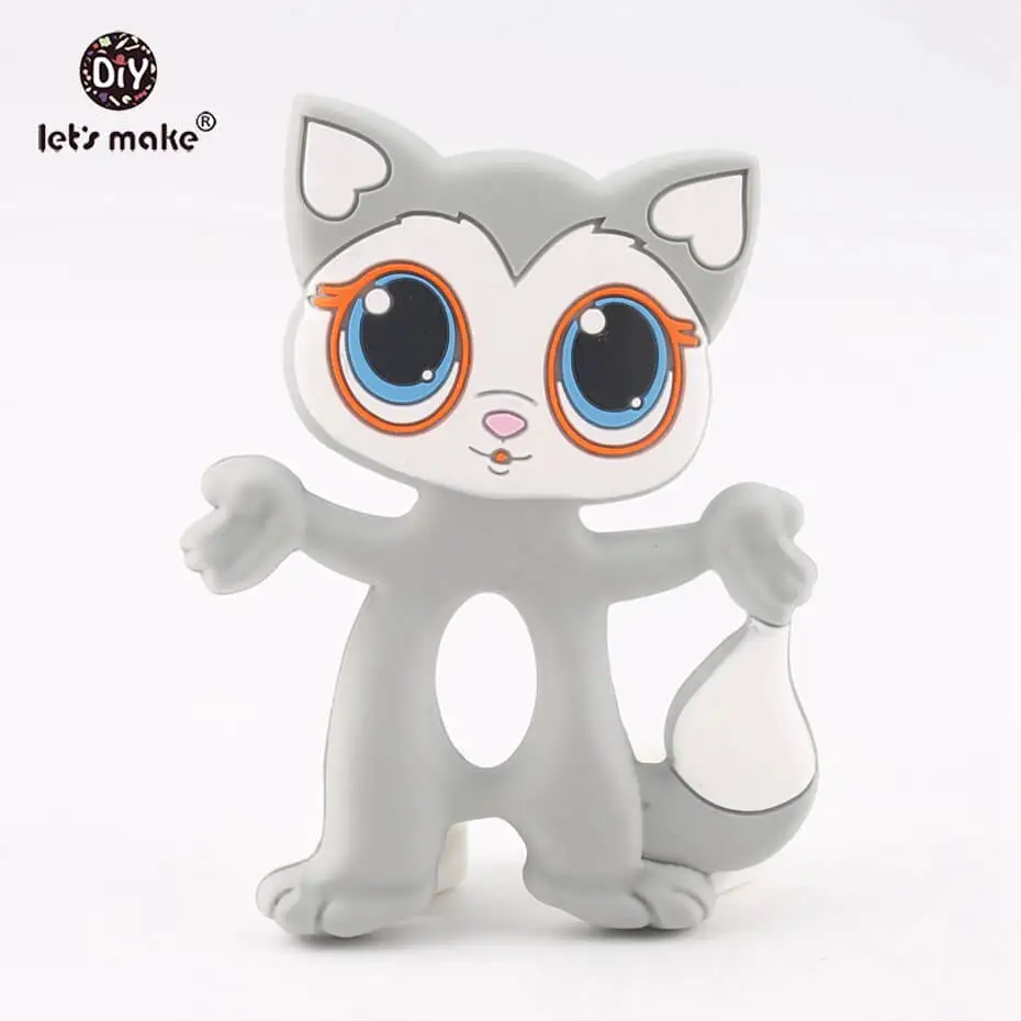 Gray Cat Силиконовые Прорезыватели для зубов без бисфенола, миниатюрный стержень, сделай сам, Прорезыватель для зубов, ожерелье, подарок для ребенка, Мультяшные животные, прорезыватель, давайте сделаем 1 шт - Цвет: Gray Cat