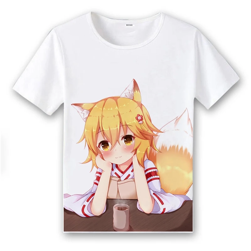 

Japan Anime 2019 Women's Men's T-shirt Sewayaki Kitsune no Senko-san Cosplay Costume Summer T-shirt Casual White Tee Top