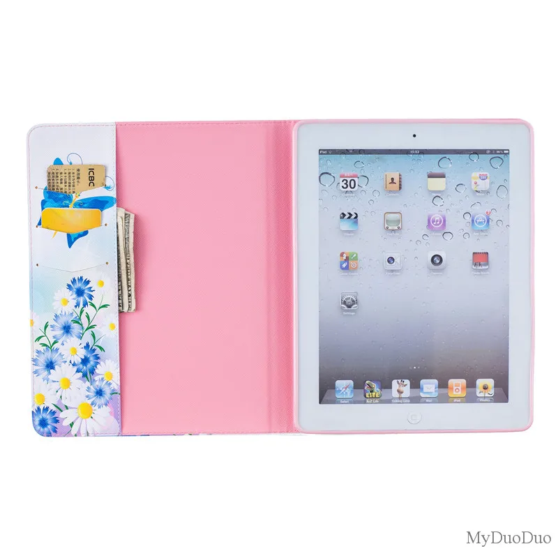 Cute Bear Pig Case For  Ipad 2 Case For Ipad 3 For Ipad 4 Case Beautiful Butterfly Flower PU Leather Stand Wallet Tablet Cover (21)