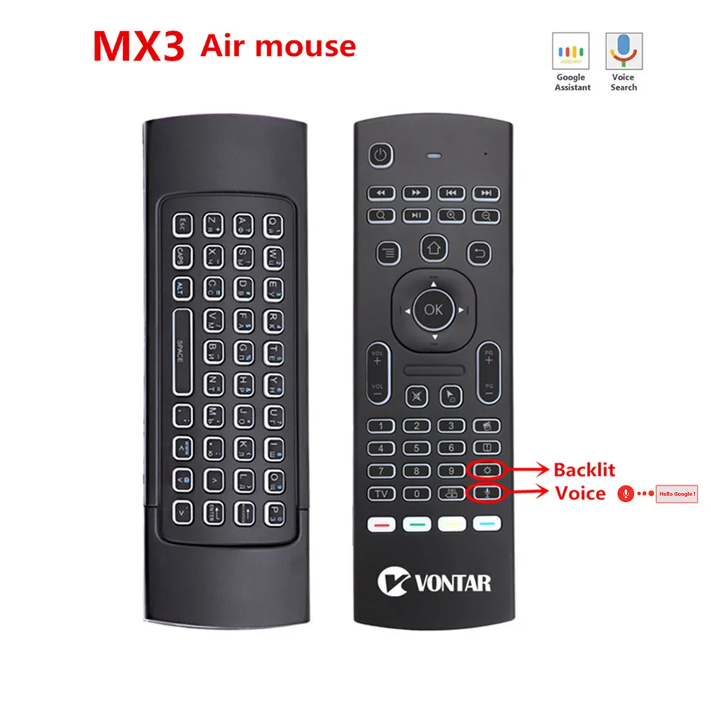 Backlit ar Mouse Voz Inteligente Controle Remoto Mx3 Pro 2.4g Teclado sem Fio Giroscópio ir para Android Caixa de tv t9 X96 Mini H96 Max Mx3 - Imagem 4