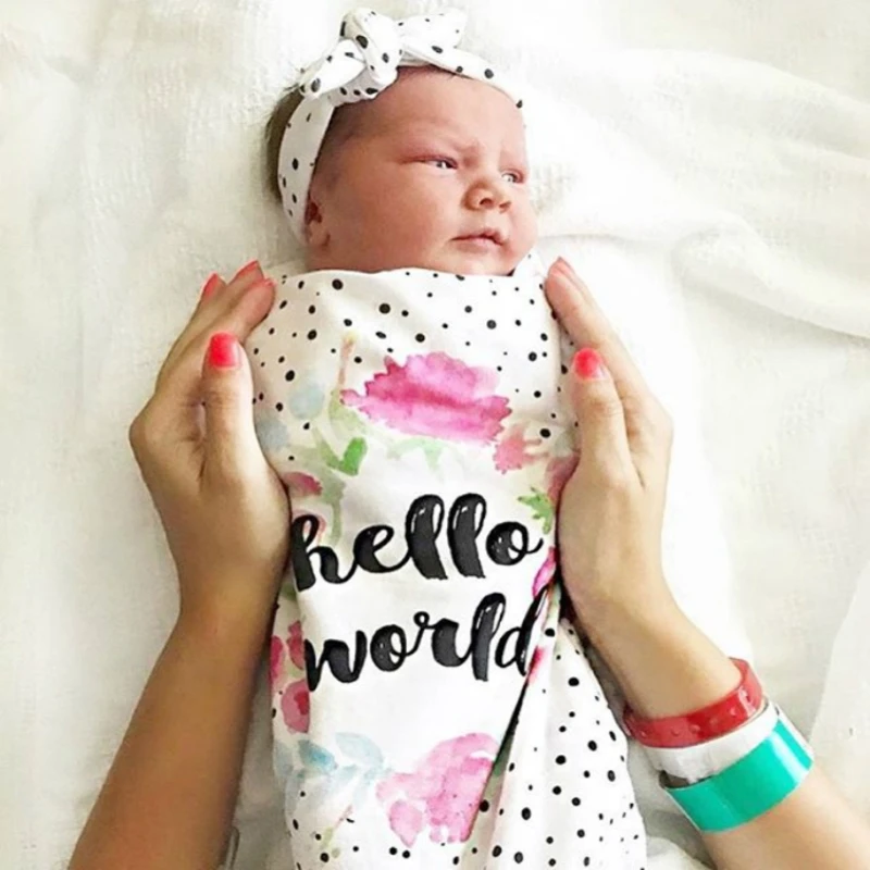 Младенческая пеленка для младенцев, одеяло, Детская повязка на голову, Hello World, мягкий, эластичный, очень удобный кокон