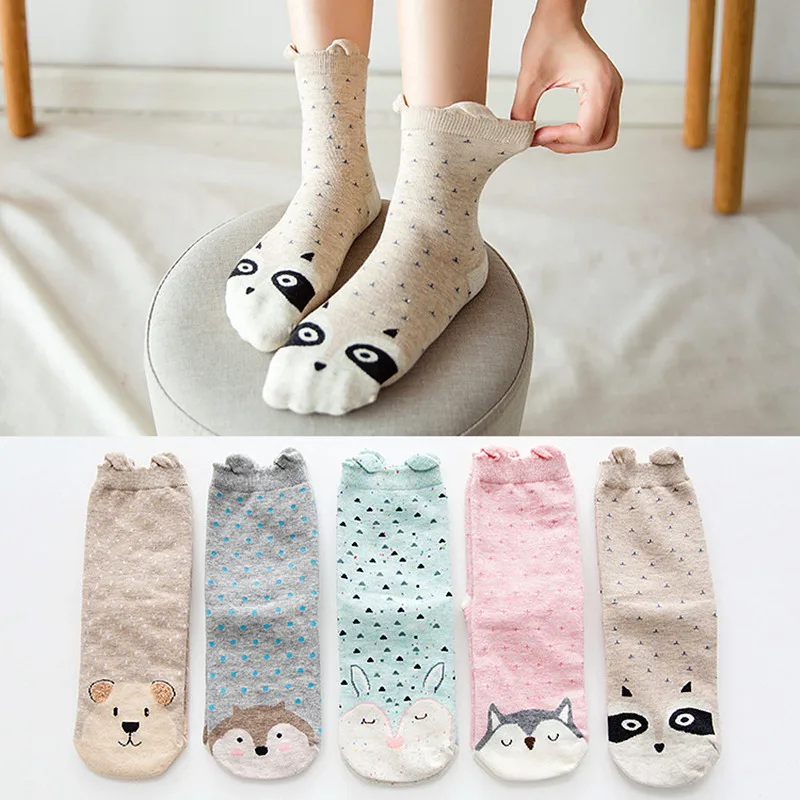 Dreamlikelin 5 пар Милые 3D Уши Тоторо Единорог носки для собак женские Kawaii животные забавные носки хлопок носки - Цвет: 6