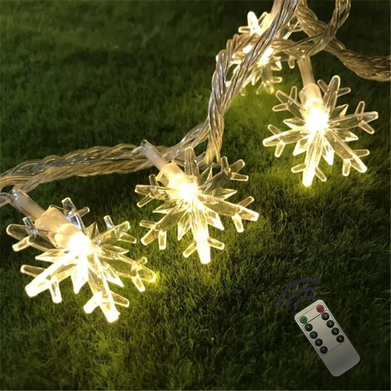 

Remote 10M 50LED Snowflake String Curtains Lantern Christmas Decoration Lights Home Festival Wedding Lights New Year Neon Light