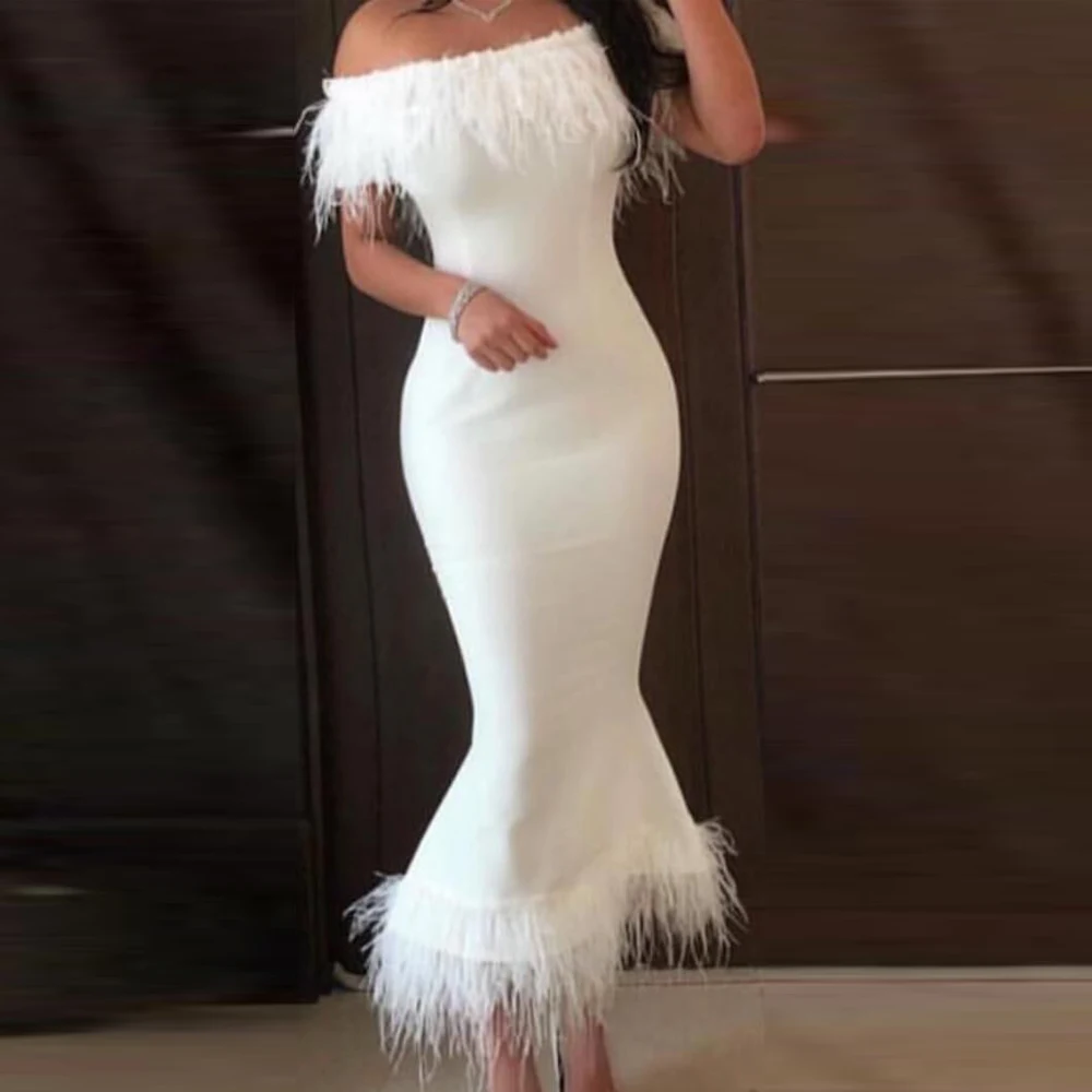 

Missord 2019 Women Sexy Slash Neck Off Shoulder Feathers Dresses Female Elegant Maxi Party Dress Vestidos FT19501