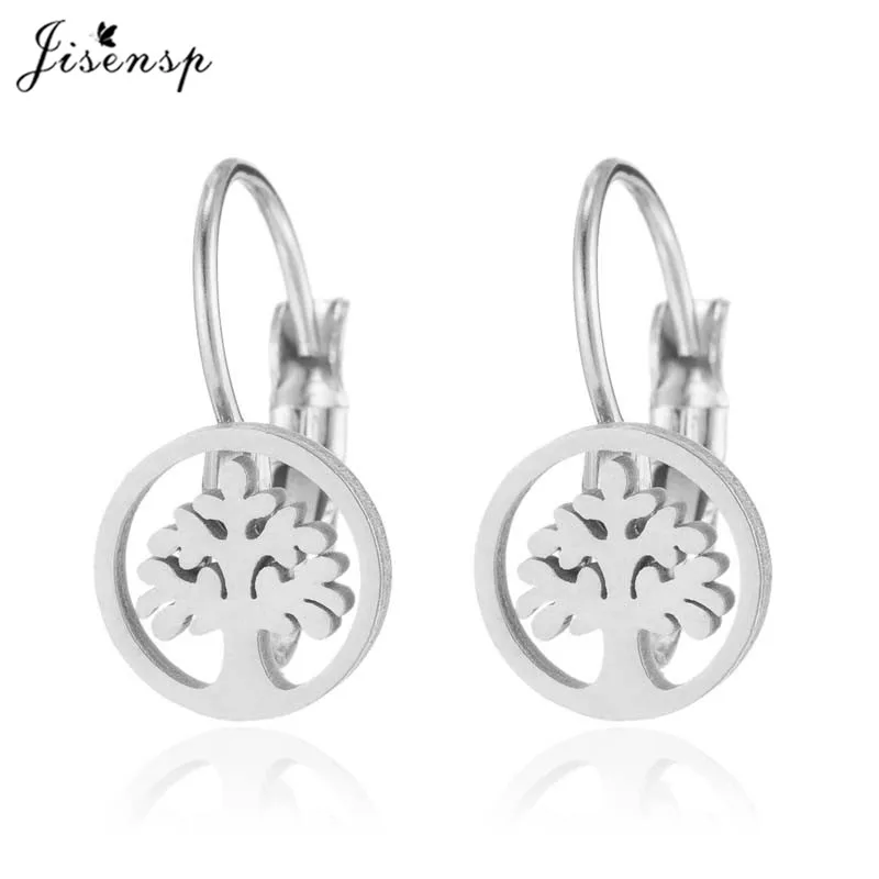 Jisensp Vintage Life Tree Stainless Steel Earrings Ethic Big Hoop Stud Earrings Fashion Jewelry for Women Girls Best Gift bijoux