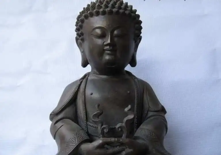 

14 Chinese Copper Bronze lotus flower Tathagata Amitabha Sakyamuni Buddha Statue