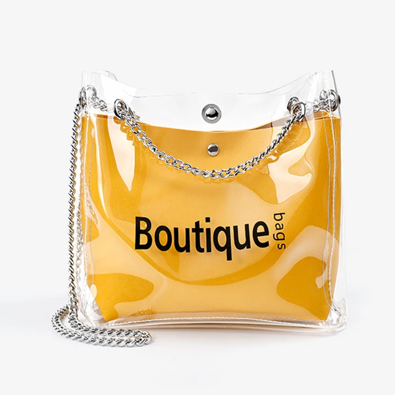 

Women's 2019 fashion trend new pvc transparent jelly bag Female yellow composite bag slung shoulder bag Ladies messenger bags