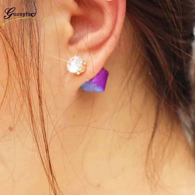 Clic Double Sided Stud Earrings For Women Oorbellen Brincos Clic Double Sided Stud Earrings For Women Oorbellen Brincos Geometric Cube Crystal Earring Piercing Jewelry Bijoux