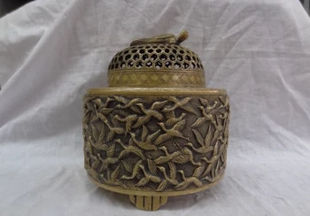 

song voge gem S2987 8" Tibet Buddhism Bronze 100 Crane Dragon Turtle Statue Incense Burner Censer