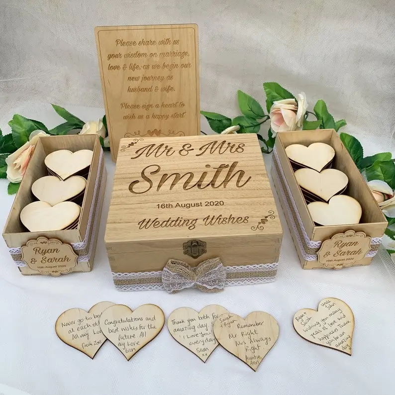 

Customize Mr&Mrs Rustic Vintage Wedding Wood Guest Book Alternative Wish Box Wishes birthday baby shower drop top box guestbook