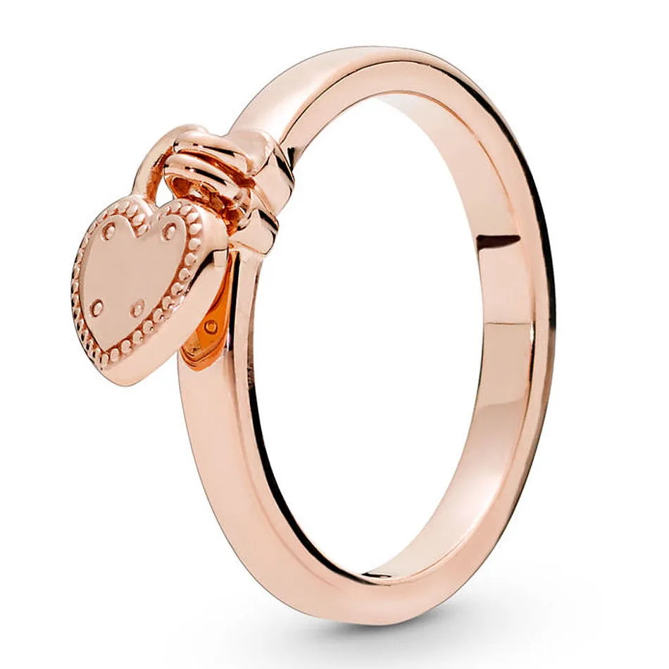 New 925 Sterling Silver Ring Rose Love Lock Heart Rings For Women