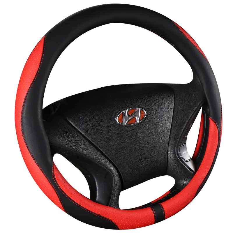 

KKYSYELVA Car Interior Accessories Black Auto Sports Steering Wheel Cover Leather 38cm Vehicle Truch Steering Covers