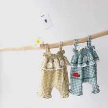 Летние комбинезоны для маленьких девочек, клетчатая детская одежда, милая одежда принцессы с оборками