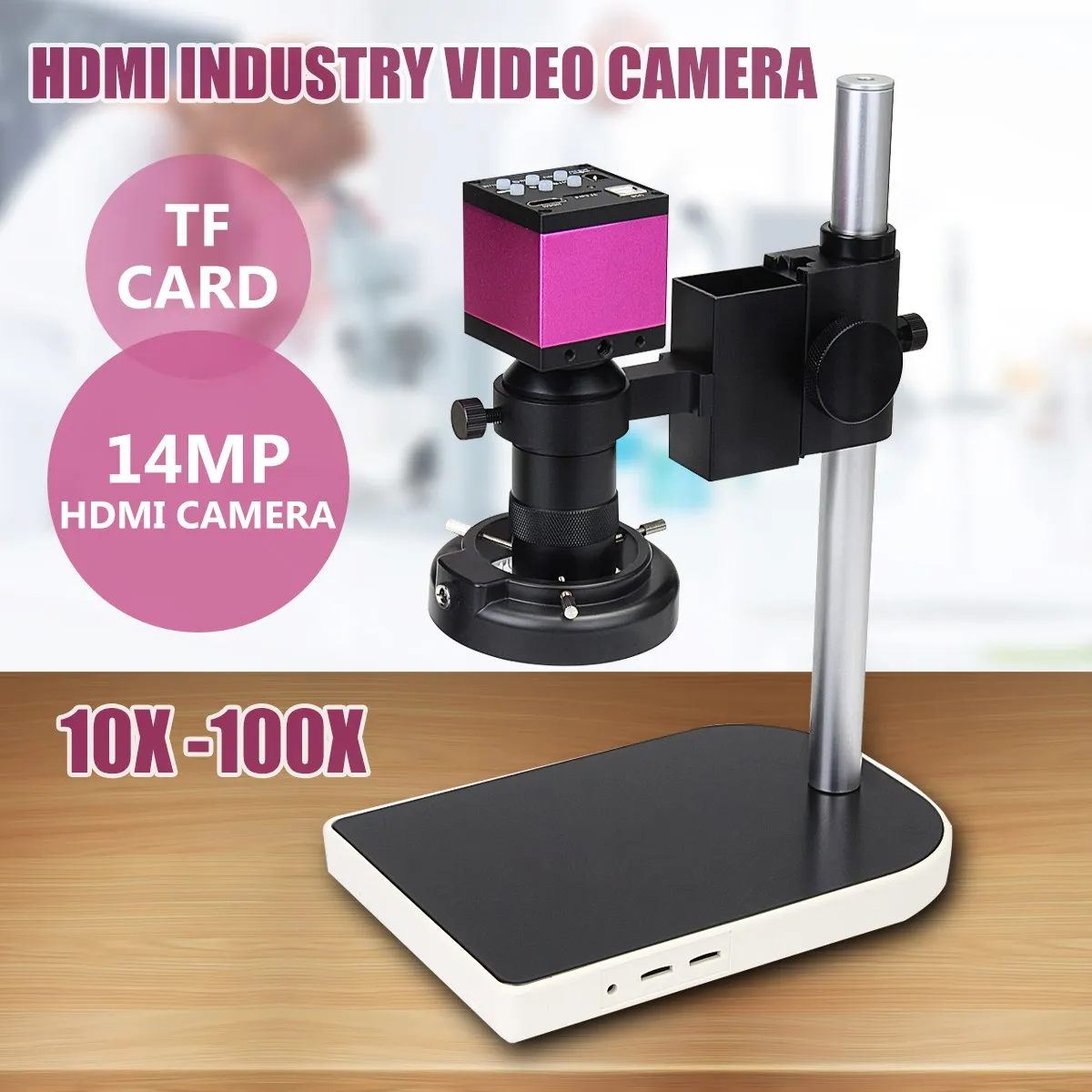 

New 16MP 60 LED 10x-130x Digital Camera Microscope Lift Stand Video Zoom Lens Intense Focused Shadow-free Illumination