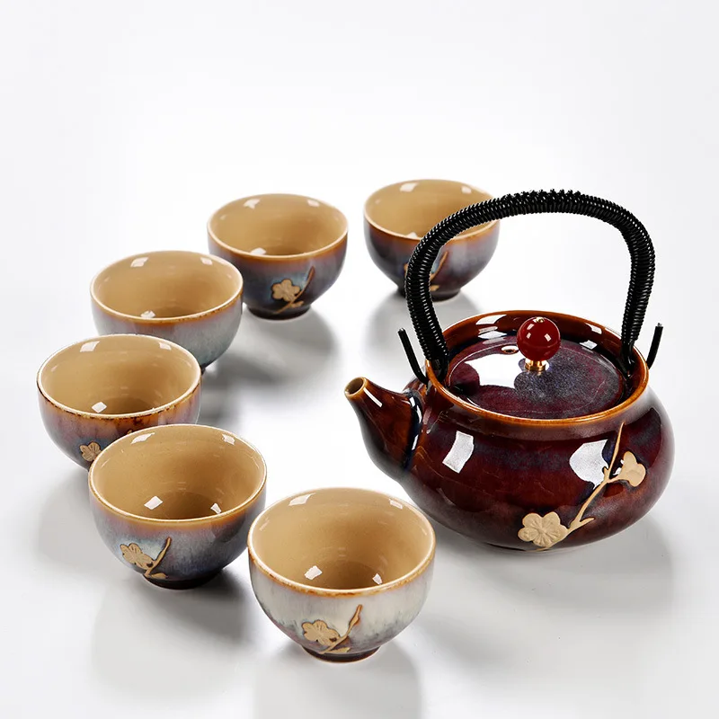 High quality Exquisite agate Lifting beam pot Kung Fu Tea set Drinkware Chinese Porcelain tea