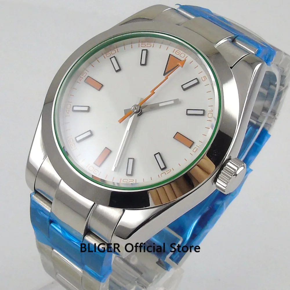 

Sapphire Crystal 40MM White Sterile Dial Polished Case Luminous Marks Flash Pointer MIYOTA Automatic Movement Men's Watch P-11